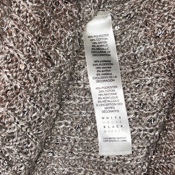 White House Black Market Sequin Sweater Boat-Neck Fringe Mink/Metallic Taupe W L - Picture 13 of 14